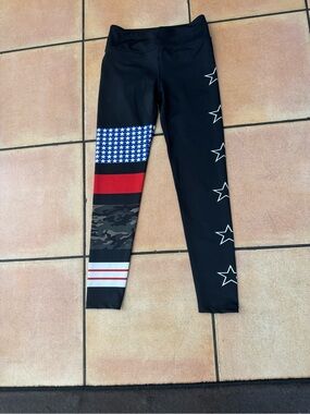 Noli Black Leggings with Red, Blue & Camo Stripe Accents